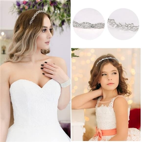 4 Pack Silver Rhinestone Headband Flower Girl Bridal Wedding Headband Crystal - Picture 5 of 7